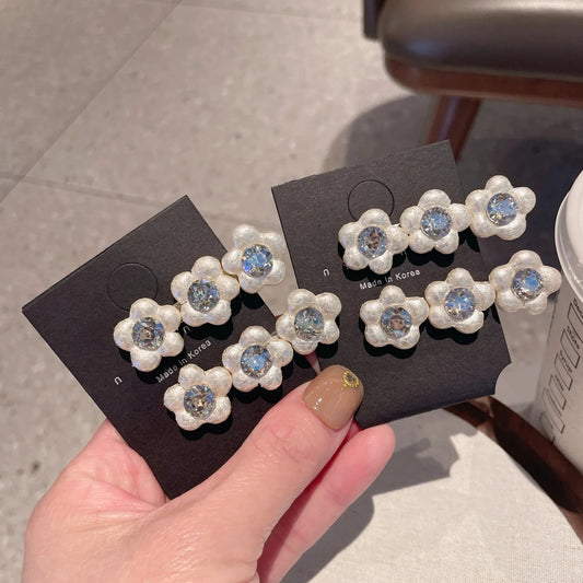 2Piece of Sweet Cute Korean Style Baroque Pearl Flower Clip Women Bangs Clip Elegant Duckbill Hair Rhinestone Accessory Pair Set - Daebak