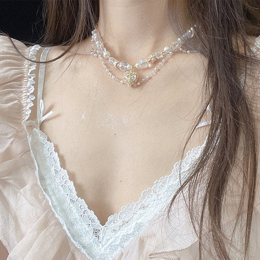 Heart Bow Pearl Korean Artsy Temperament Necklaces - Daebak