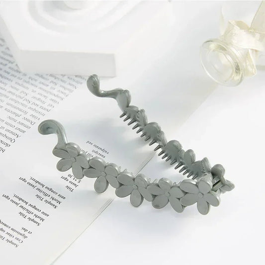 Korean Simple Frosted Banana Ponytail Hair Clips Small Flowers Ponytail Holder Back Head Banana Clip Plum Blossom Twisted Clip - Daebak