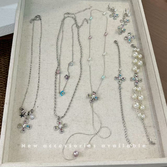 Korean Style Sweet Cool Colorful Crystals Cross Pendants - Daebak