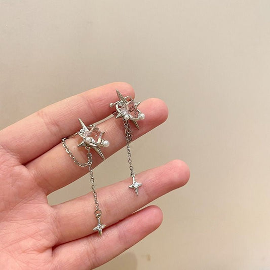 Korean Style Trendy Heart-shaped Zircon Stars Tassel Female Niche Design Ear Clip - Daebak