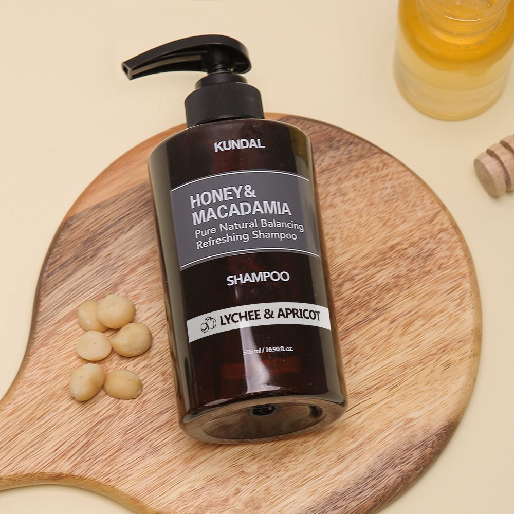 KUNDAL HONEY&MACADAMIA Pure Natural Balancing Refreshing Shampoo 500ml #LYCHEE & APRICOT - Daebak