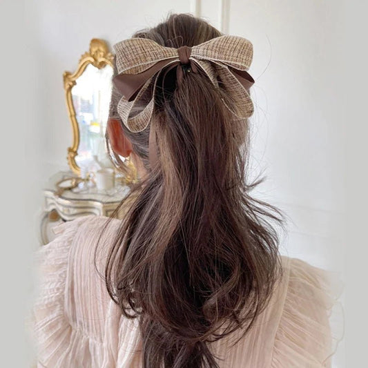 New【Korean Bow Grab Clip Female Net Red Back Of The Head Spoon Hair Card High Ponytail Fixed Artifact Headdress Hair Clips】 - Daebak