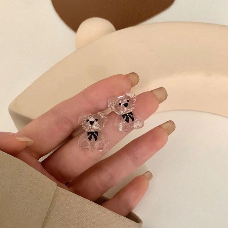 Sier Needle Korean Flocking Cute Bear Ear Stud Earrings - Daebak