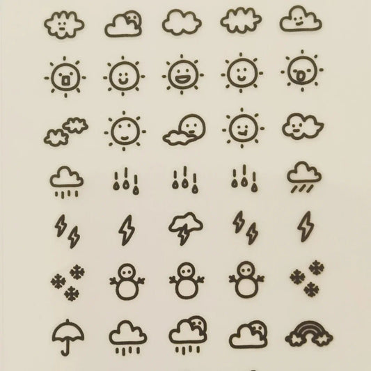 Sunshine Rain Weather Mini Sticker Set | Korean Import Scrapbooking and Journaling Stickers - Daebak