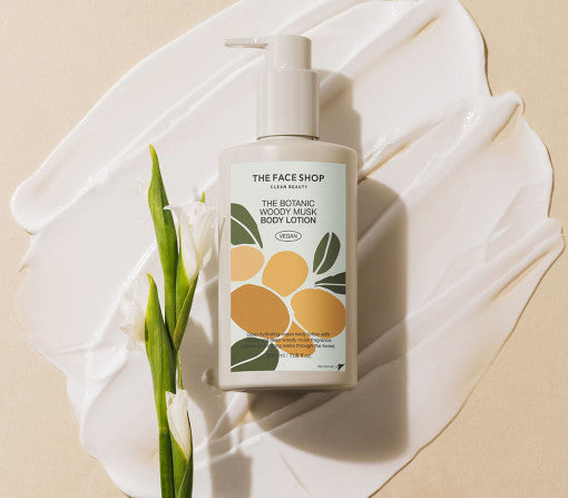 لوشن الجسم THE FACE SHOP The Botanic Woody Musk، سعة 350ml