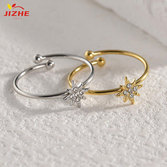 Women's Korean Style Titanium Steel Diamond Eight Awn Star Simple Ring - Daebak