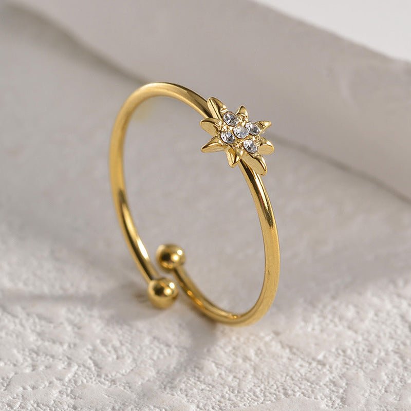 Women's Korean Style Titanium Steel Diamond Eight Awn Star Simple Ring - Daebak