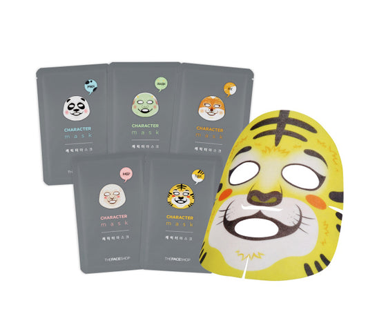 An assortment of Korean character sheet mask packets from The Face Shop showing the variety of K-beauty face mask designs popular among gift recipients