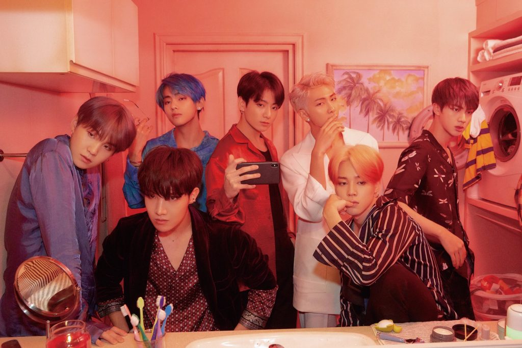 BTS official merchandise pop-up store photo teaser released by Big Hit Entertainment for the 2019 world tour merch launch across Los Angeles, Chicago, New York, London, and Paris