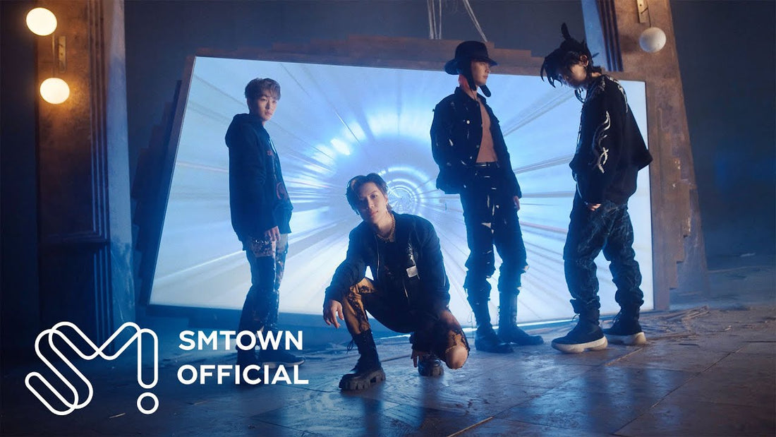 SHINee members Onew, Key, Minho, and Taemin in the Don't Call Me music video, their powerful 2021 comeback with a bold cinematic concept