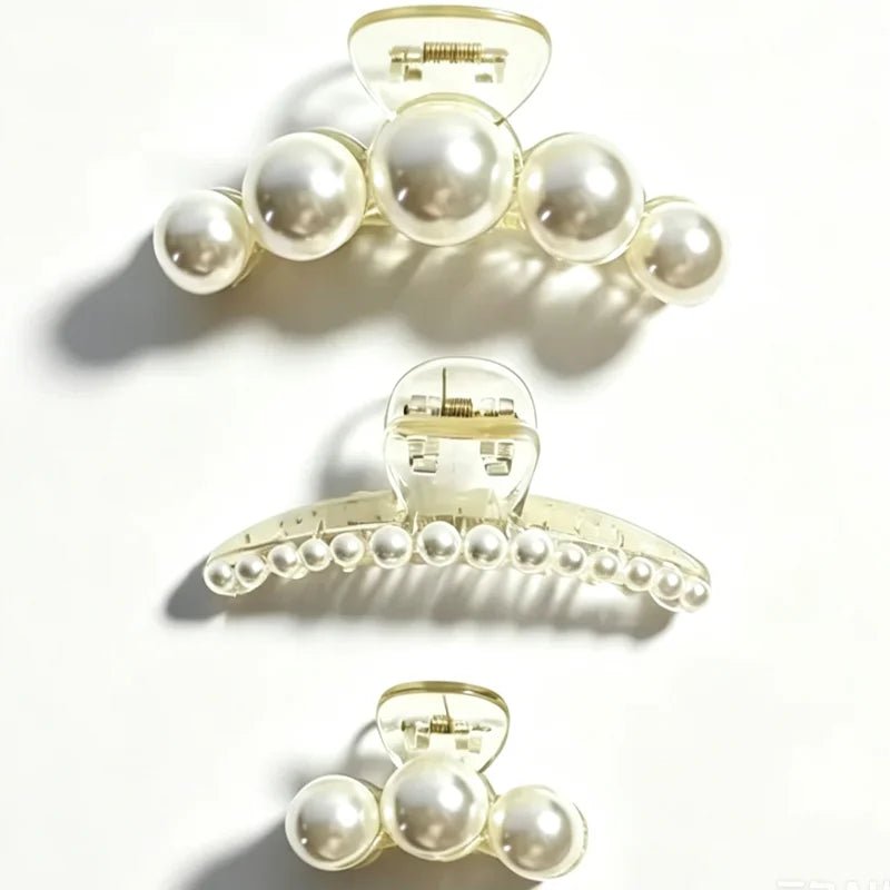 1/4pcs White Pearl Hair Clip Claw for Woman Korean Elegant Shark Clip Fashion Girl's Ponytail Clip Hair Accessories - Daebak