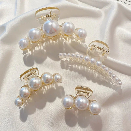1/4pcs White Pearl Hair Clip Claw for Woman Korean Elegant Shark Clip Fashion Girl's Ponytail Clip Hair Accessories - Daebak