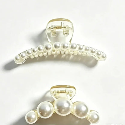 1/4pcs White Pearl Hair Clip Claw for Woman Korean Elegant Shark Clip Fashion Girl's Ponytail Clip Hair Accessories - Daebak