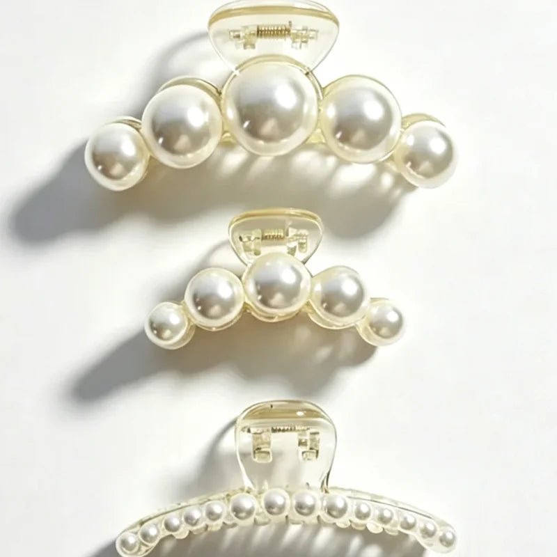 1/4pcs White Pearl Hair Clip Claw for Woman Korean Elegant Shark Clip Fashion Girl's Ponytail Clip Hair Accessories - Daebak