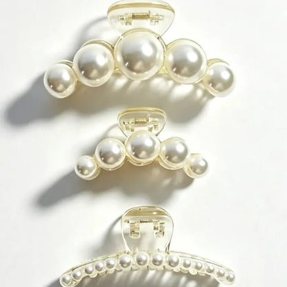 1/4pcs White Pearl Hair Clip Claw for Woman Korean Elegant Shark Clip Fashion Girl's Ponytail Clip Hair Accessories - Daebak