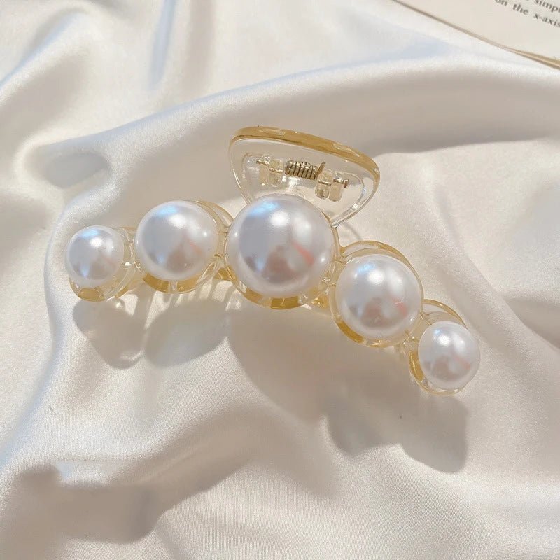 1/4pcs White Pearl Hair Clip Claw for Woman Korean Elegant Shark Clip Fashion Girl's Ponytail Clip Hair Accessories - Daebak