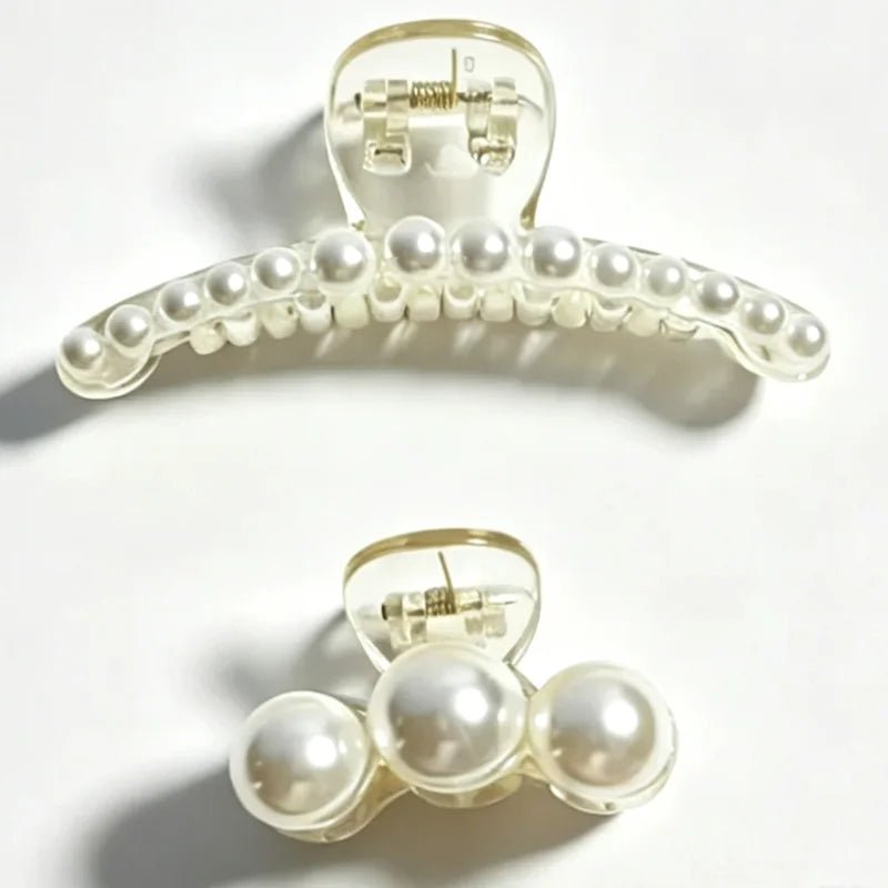 1/4pcs White Pearl Hair Clip Claw for Woman Korean Elegant Shark Clip Fashion Girl's Ponytail Clip Hair Accessories - Daebak