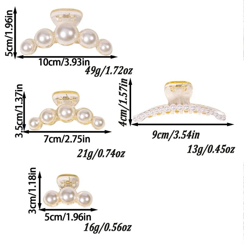 1/4pcs White Pearl Hair Clip Claw for Woman Korean Elegant Shark Clip Fashion Girl's Ponytail Clip Hair Accessories - Daebak
