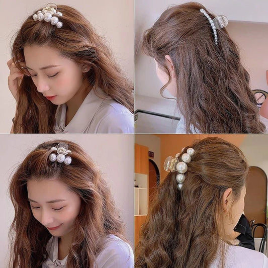 1/4pcs White Pearl Hair Clip Claw for Woman Korean Elegant Shark Clip Fashion Girl's Ponytail Clip Hair Accessories - Daebak