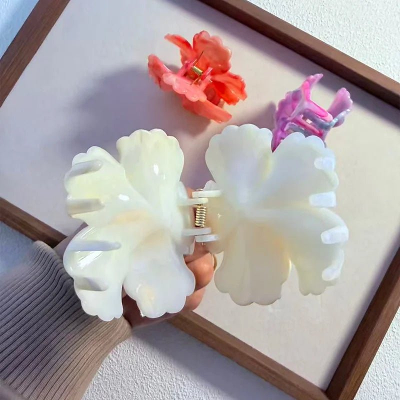 1/6pcs Rendering Colorful Flower Hair Clip for Woman Elegant Korean Style Shark Clip Fashion Girl's Ponytail Clip Hair Clamp - Daebak