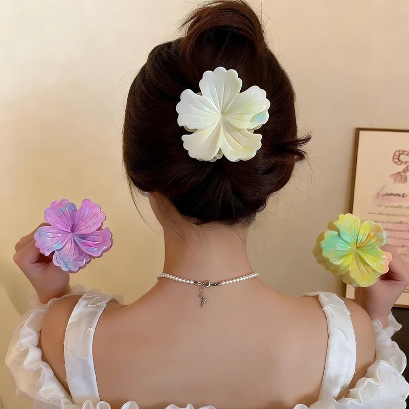 1/6pcs Rendering Colorful Flower Hair Clip for Woman Elegant Korean Style Shark Clip Fashion Girl's Ponytail Clip Hair Clamp - Daebak