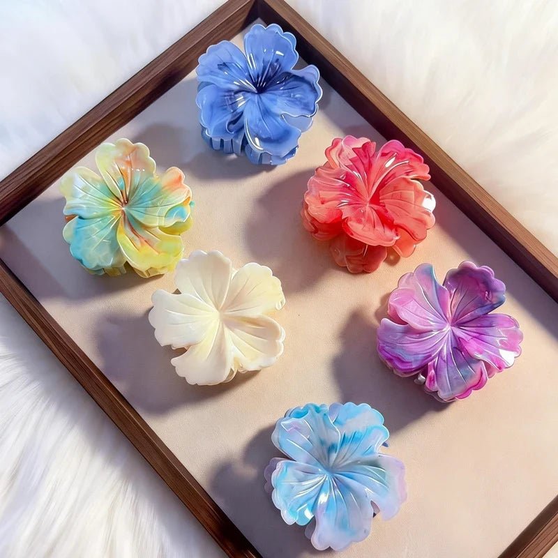 1/6pcs Rendering Colorful Flower Hair Clip for Woman Elegant Korean Style Shark Clip Fashion Girl's Ponytail Clip Hair Clamp - Daebak