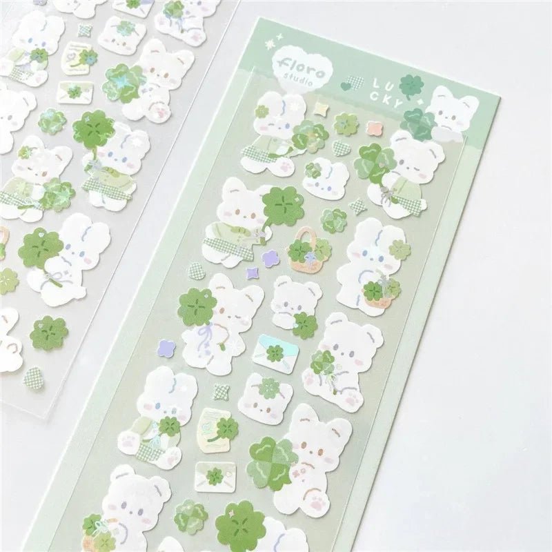 1pc Korean Cute Sticker Kawaii Bling Bunny Rainbow Four-leaf Pudding Sticker Waterproof Hot Silver Sticker for Student DIY Photo - Daebak