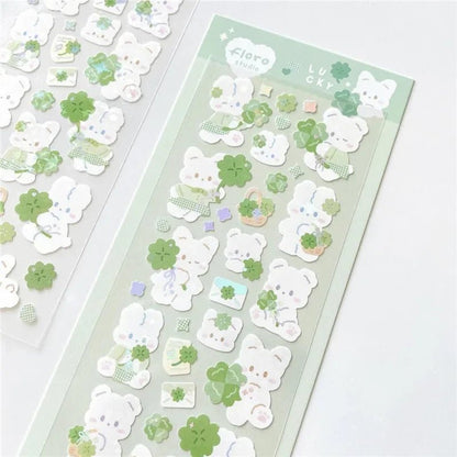 1pc Korean Cute Sticker Kawaii Bling Bunny Rainbow Four-leaf Pudding Sticker Waterproof Hot Silver Sticker for Student DIY Photo - Daebak