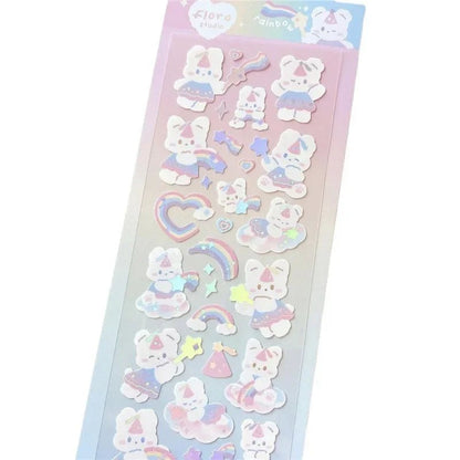 1pc Korean Cute Sticker Kawaii Bling Bunny Rainbow Four-leaf Pudding Sticker Waterproof Hot Silver Sticker for Student DIY Photo - Daebak