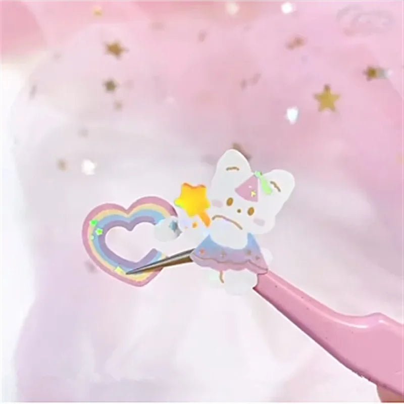 1pc Korean Cute Sticker Kawaii Bling Bunny Rainbow Four-leaf Pudding Sticker Waterproof Hot Silver Sticker for Student DIY Photo - Daebak