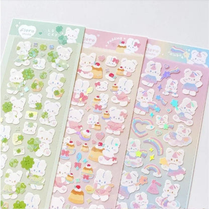 1pc Korean Cute Sticker Kawaii Bling Bunny Rainbow Four-leaf Pudding Sticker Waterproof Hot Silver Sticker for Student DIY Photo - Daebak