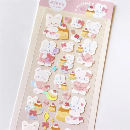 1pc Korean Cute Sticker Kawaii Bling Bunny Rainbow Four-leaf Pudding Sticker Waterproof Hot Silver Sticker for Student DIY Photo - Daebak
