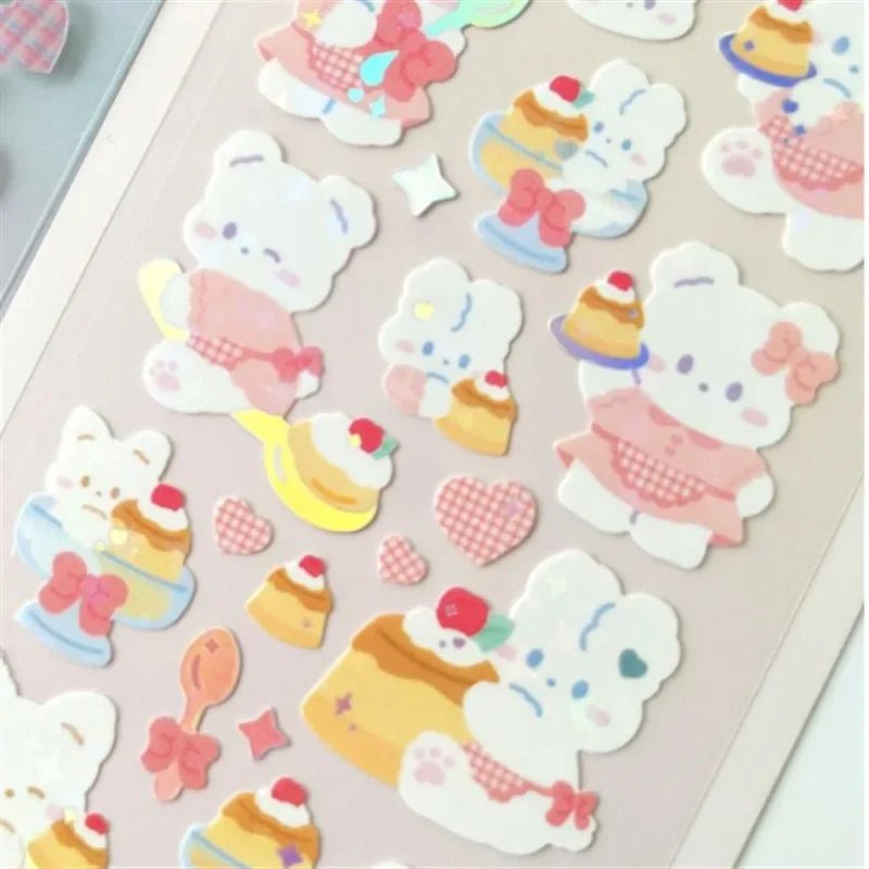 1pc Korean Cute Sticker Kawaii Bling Bunny Rainbow Four-leaf Pudding Sticker Waterproof Hot Silver Sticker for Student DIY Photo - Daebak