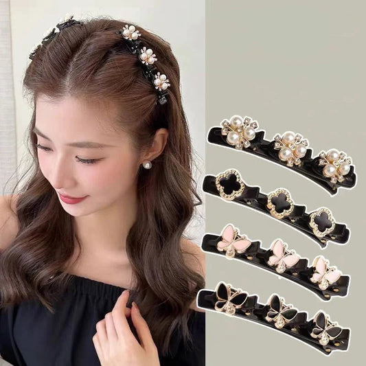 2pcs Korean Style Rhinestone Braided Hair Clip for Woman Elegant Temperament Duckbill Clip Fashion Girl's Side Clip Hairpin - Daebak