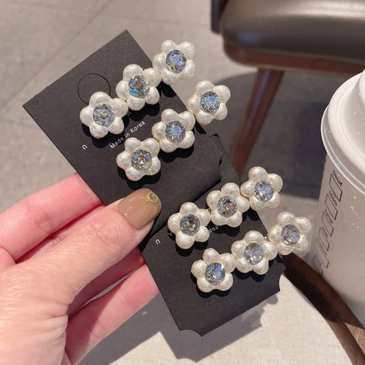2Piece of Sweet Cute Korean Style Baroque Pearl Flower Clip Women Bangs Clip Elegant Duckbill Hair Rhinestone Accessory Pair Set - Daebak