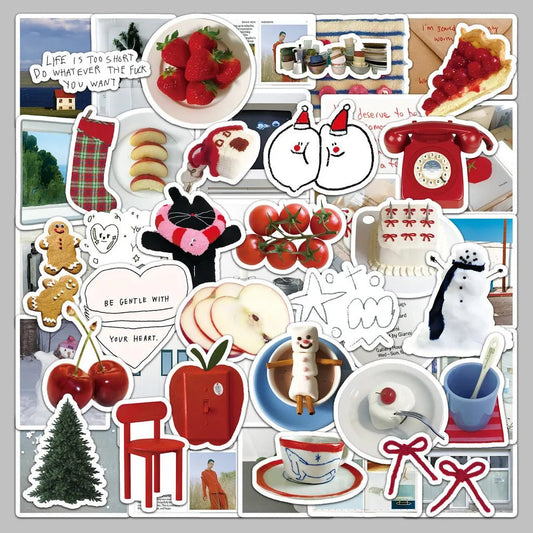 50Pcs Creamy Korean INS Style Stickers | Aesthetic Pastel Decor Pack for Notebooks, Planners, and DIY Crafts - Daebak