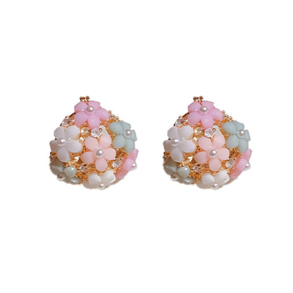 Fresh And Fashionable Zircon Pearl Flower Earrings
