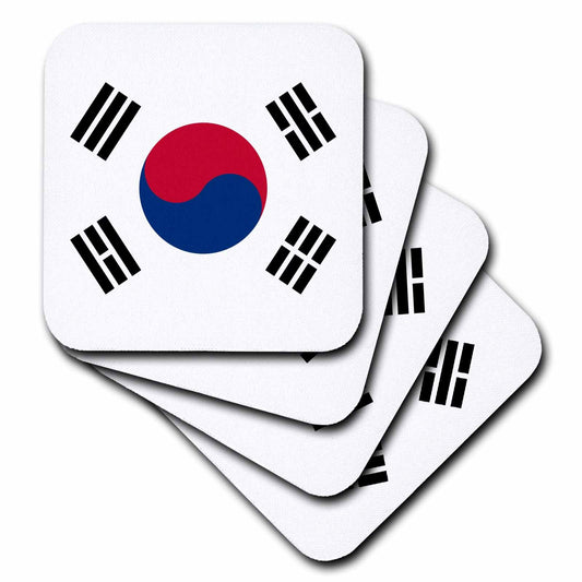 3dRose InspirationzStore Flags - Flag of South Korea - Korean white red blue taegeuk circle black trigrams - Taiji Yinyang Taegeukgi - Coasters (cst_158435)