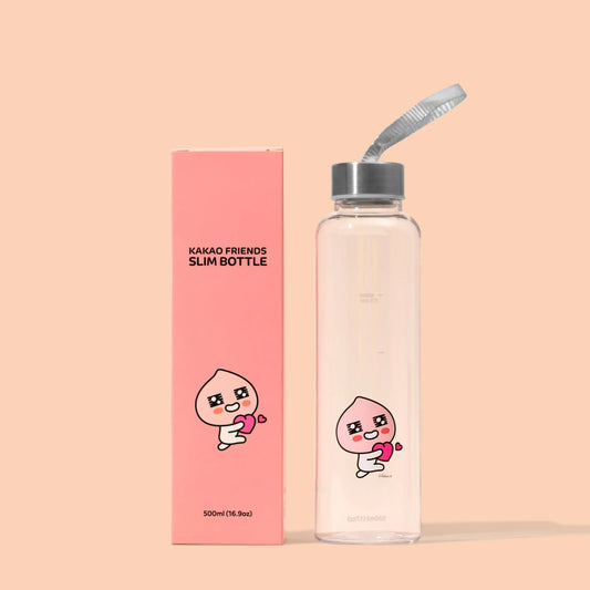 Slim Water Bottle KakaoFriends Licensed Design - 16.9oz (500 ml) Twist Off Stainless Cap with Strap (APEACH)
