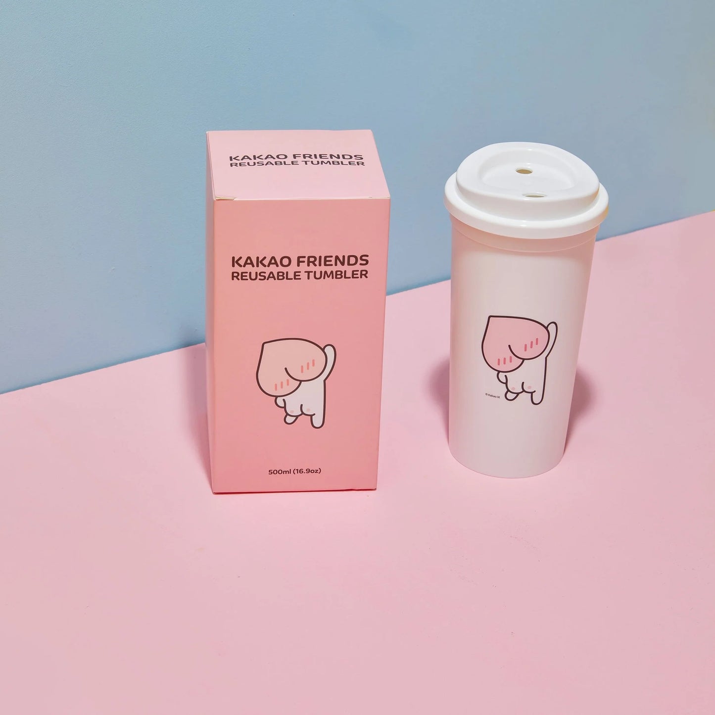 White Reusable Tumblers KakaoFriends Licensed Design - 16.9oz travel coffee tea mug with lid (APEACH)