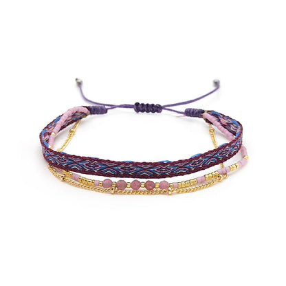 Women's Style Ribbon Twin Carrying Strap Simple Bead Bracelets