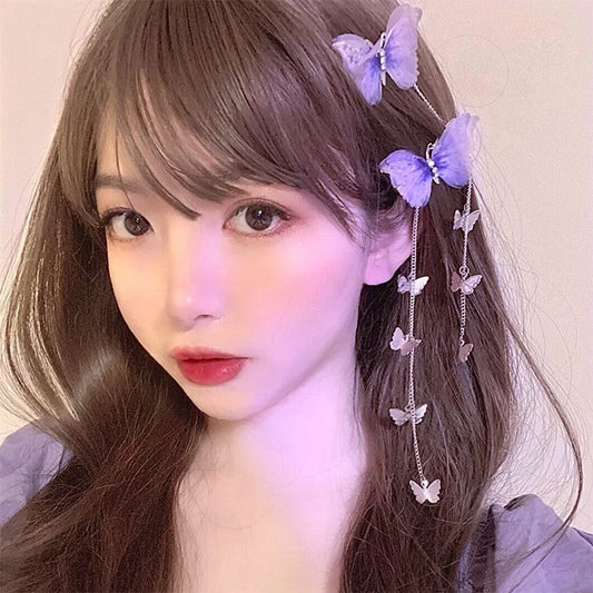 1Pair Butterfly Hairpins Korean Style Metal Tassel Long Hair Clips for Girl Vintage Side Clip Party Jewelry Hair Accessories