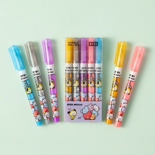 BT21 [minini] Glitter Pearl Twinkle Highlighter Pen (Set of 5) - Daebak