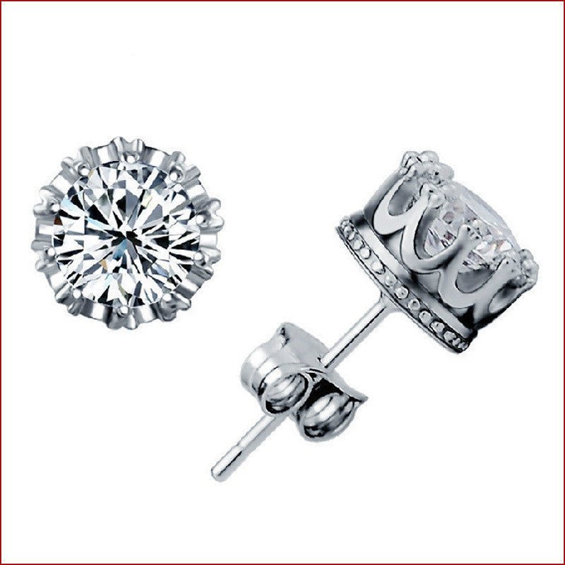 Crown Korean Trinkets Sier Crystal Zircon Earrings - Daebak