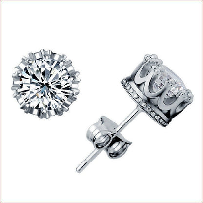 Crown Korean Trinkets Sier Crystal Zircon Earrings - Daebak