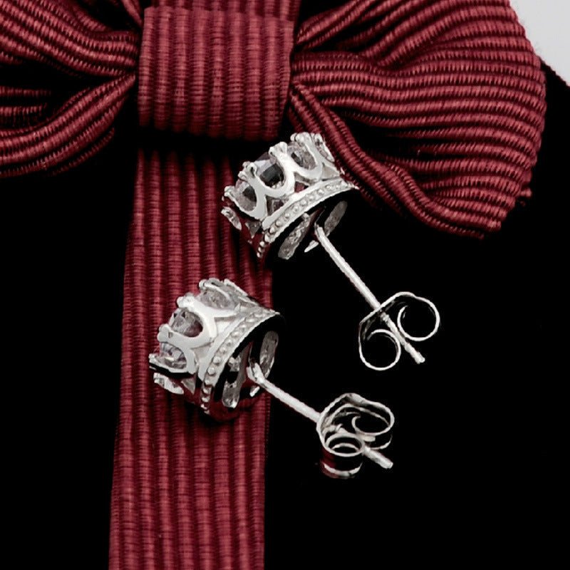 Crown Korean Trinkets Sier Crystal Zircon Earrings - Daebak