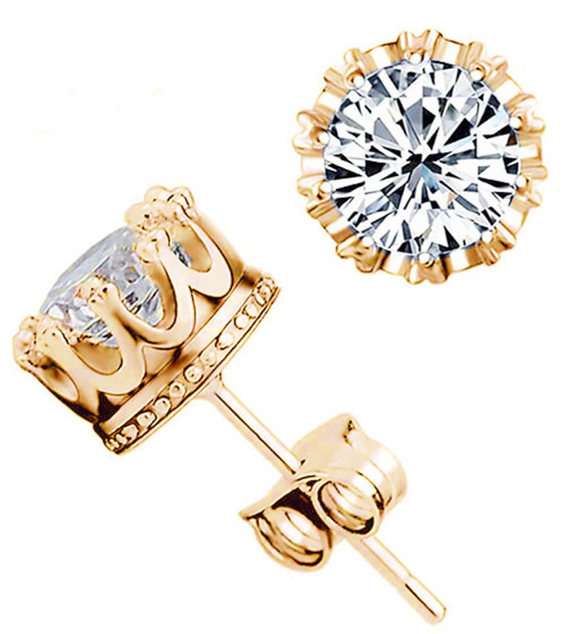 Crown Korean Trinkets Sier Crystal Zircon Earrings - Daebak