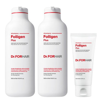 Dr.FORHAIR Folligen Plus Shampoo LOT de 2 x 500 ml + 100 ml