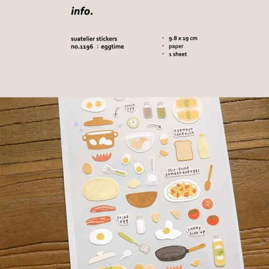 Eggtime Breakfast Sticker Set | Korean Aesthetic Paper Stickers for Scrapbooking and DIY - Daebak